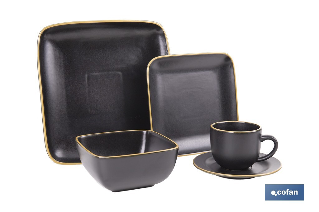VAJILLA DE CERAMICA DE COLOR NEGRO ESMALTADO DE FORMA CUADRADA CON BORDE VINTAGE 20 PIEZAS (PACK: 1 UDS)