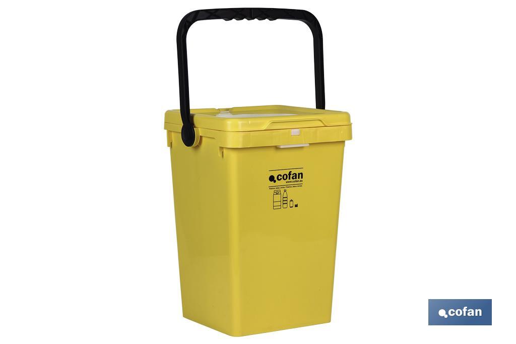 Contenedor de reciclaje amarillo | Cubo para residuos de plásticos y envases | Capacidad 25 litros